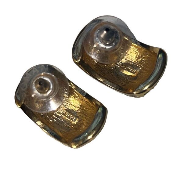 Vintage Roman Gold Plated Swarovski Paved Crystal Clip On Huggies Earrings - Picture 2 of 9